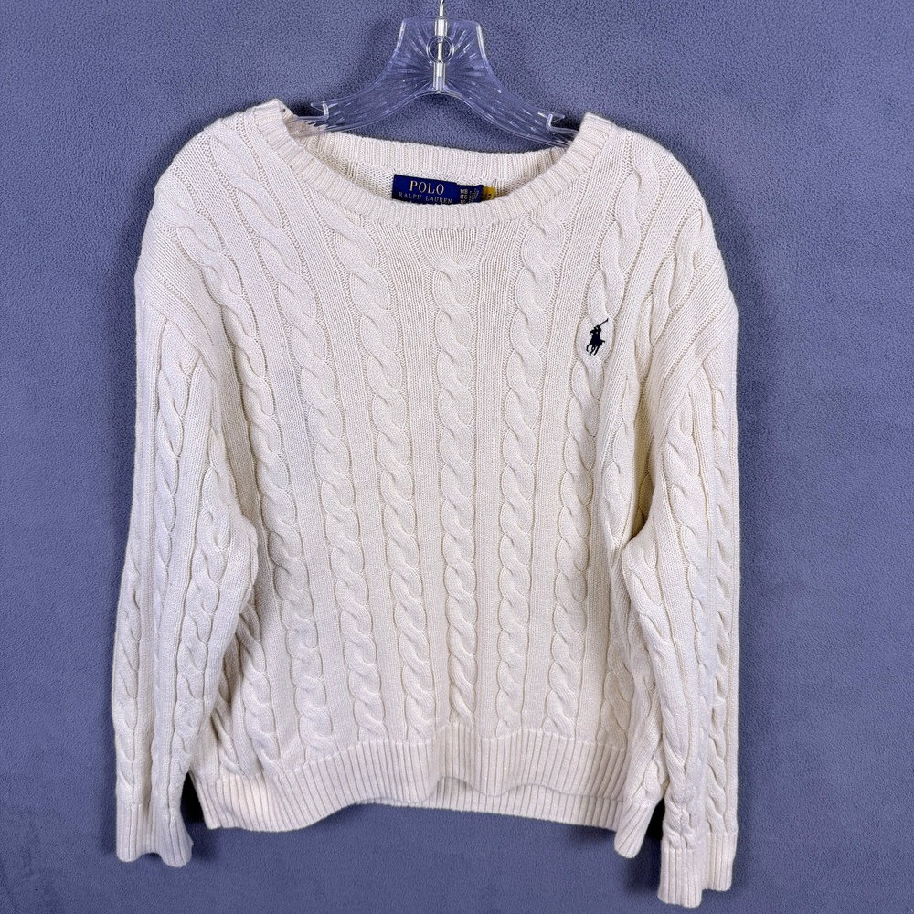 Polo Ralph Lauren Cable Knit Sweater Mens 1XB Cream Cotton Pullover Fisherman